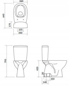 Zestaw kompaktowy WC Cersanit (kompakty WC bezkołnierzowe CleanOn) WC kompakt 685 ARTECO CleanOn 021 NEW 3/5 z deską duroplastową, wolnoopadającą z łatwym wypinaniem (K667-076) 2