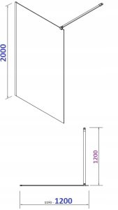 Cersanit (kabiny WALK-IN) Kabina prysznicowa walk-in MILLE - (120x200) czarna (S161-004) 2