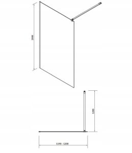 Cersanit (kabiny WALK-IN) Kabina prysznicowa walk-in MILLE - (120x200) czarna (S161-004) 4