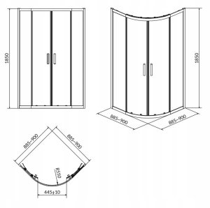 Cersanit (kabiny prysznicowe z brodzikiem) SET B162: Kabina BASIC półokrągła - (90x185), z brodzikiem TAKO - (90x16) (S601-118) 3