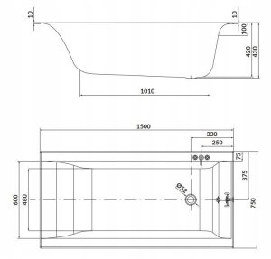 Wanna Cersanit (wanny prostokątne) Wanna prostokątna LARGA 150x75 (S301-304) 3