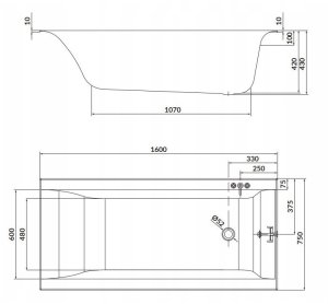 Wanna Cersanit (wanny prostokątne) Wanna prostokątna LARGA 160x75 (S301-305) 5