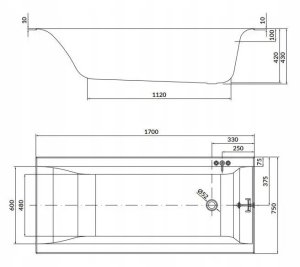 Wanna Cersanit (wanny prostokątne) Wanna prostokątna LARGA 170x75 (S301-303) 7