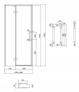 Cersanit (drzwi do kabin) DRZWI NA ZAWIASACH KABINY PRYSZNICOWEJ LARGA CHROM 120X195 LEWE TRANS. (S932-122) 2