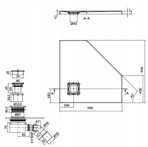 Cersanit (brodziki pięciokątne) SET B545: Brodzik pięciokątny TAKO SLIM 90x4 + Syfon (S601-129) 6