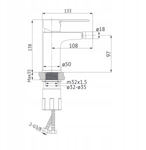 Bateria bidetowa Cersanit (baterie bidetowe) Bateria bidetowa sztorcowa VIRGO czarna (S951-573) 2