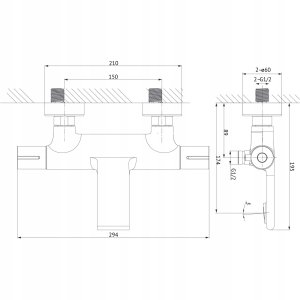 Bateria prysznicowa Cersanit (baterie wannowo-prysznicowe) Bateria wannowo-natryskowa termostatyczna ścienna VIRGO czarna (S951-562) 2