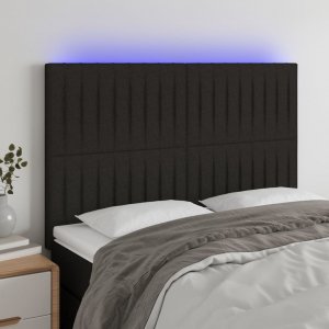 vidaXL vidaXL Zagłówek do łóżka z LED, czarny, 144x5x118/128 cm, tkanina 1