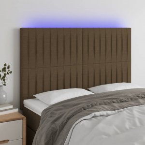 vidaXL vidaXL Zagłówek do łóżka z LED ciemnobrązowy 144x5x118/128 cm tkanina 1