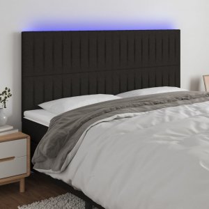 vidaXL vidaXL Zagłówek do łóżka z LED, czarny, 160x5x118/128 cm, tkanina 1