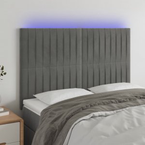 vidaXL vidaXL Zagłówek do łóżka z LED, jasnoszary, 144x5x118/128 cm, aksamit 1