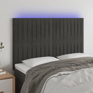 vidaXL vidaXL Zagłówek do łóżka z LED, ciemnoszary, 144x5x118/128 cm, aksamit 1