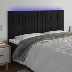 vidaXL vidaXL Zagłówek do łóżka z LED, czarny, 200x5x118/128 cm, aksamit 1