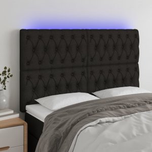 vidaXL vidaXL Zagłówek do łóżka z LED, czarny, 144x7x118/128 cm, tkanina 1