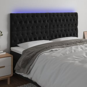 vidaXL vidaXL Zagłówek do łóżka z LED, czarny, 180x7x118/128 cm, aksamit 1