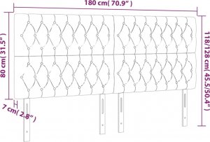 vidaXL vidaXL Zagłówek do łóżka z LED, różowy, 180x7x118/128 cm, aksamit 6