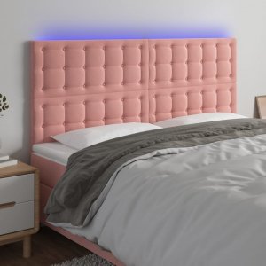 vidaXL vidaXL Zagłówek do łóżka z LED, różowy, 160x5x118/128 cm, aksamit 1