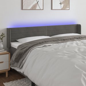 vidaXL vidaXL Zagłówek do łóżka z LED, ciemnoszary, 203x16x78/88 cm, aksamit 1