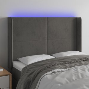 vidaXL vidaXL Zagłówek do łóżka z LED, ciemnoszary, 147x16x118/128cm, aksamit 1