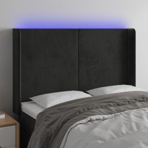 vidaXL vidaXL Zagłówek do łóżka z LED, czarny, 147x16x118/128 cm, aksamit 1