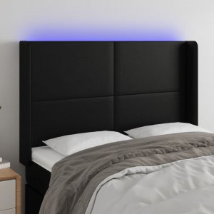 vidaXL vidaXL Zagłówek do łóżka z LED, czarny 147x16x118/128cm sztuczna skóra 1