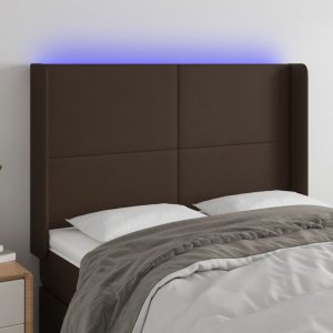 vidaXL vidaXL Zagłówek do łóżka z LED brązowy 147x16x118/128cm sztuczna skóra 1