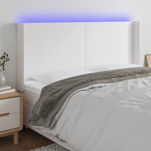 vidaXL vidaXL Zagłówek do łóżka z LED, biały, 163x16x118/128cm sztuczna skóra 1