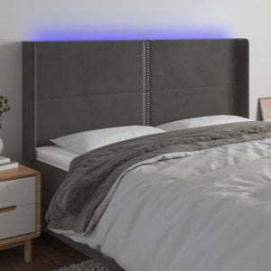 vidaXL vidaXL Zagłówek do łóżka z LED, ciemnoszary, 163x16x118/128cm, aksamit 1