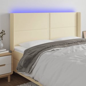 vidaXL vidaXL Zagłówek do łóżka z LED kremowy 163x16x118/128cm sztuczna skóra 1