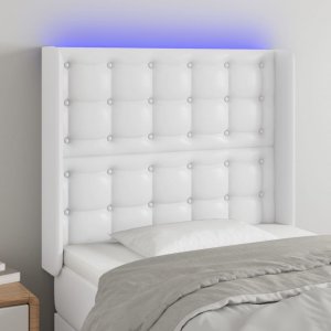 vidaXL vidaXL Zagłówek do łóżka z LED, biały, 93x16x118/128cm, sztuczna skóra 1