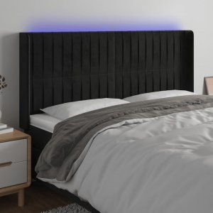 vidaXL vidaXL Zagłówek do łóżka z LED, czarny, 163x16x118/128 cm, aksamit 1