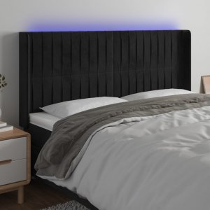 vidaXL vidaXL Zagłówek do łóżka z LED, czarny, 203x16x118/128 cm, aksamit 1