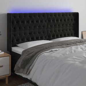 vidaXL vidaXL Zagłówek do łóżka z LED, czarny, 183x16x118/128 cm, aksamit 1