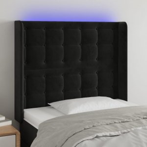 vidaXL vidaXL Zagłówek do łóżka z LED, czarny, 103x16x118/128 cm, aksamit 1