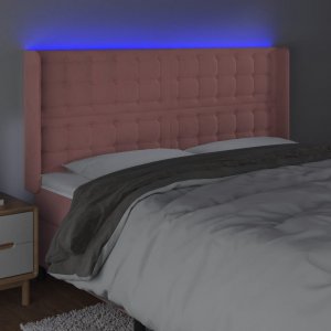 vidaXL vidaXL Zagłówek do łóżka z LED, różowy, 163x16x118/128 cm, aksamit 4