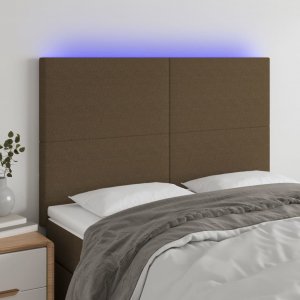 vidaXL vidaXL Zagłówek do łóżka z LED ciemnobrązowy 144x5x118/128 cm tkanina 1