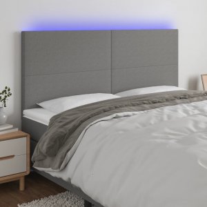 vidaXL vidaXL Zagłówek do łóżka z LED, ciemnoszary, 200x5x118/128 cm, tkanina 1