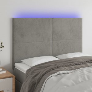 vidaXL vidaXL Zagłówek do łóżka z LED, jasnoszary, 144x5x118/128 cm, aksamit 1