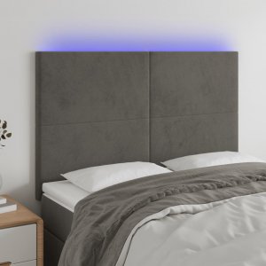 vidaXL vidaXL Zagłówek do łóżka z LED, ciemnoszary, 144x5x118/128 cm, aksamit 1