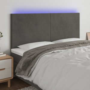 vidaXL vidaXL Zagłówek do łóżka z LED, ciemnoszary, 160x5x118/128 cm, aksamit 1