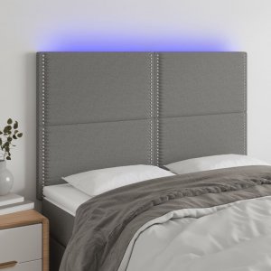 vidaXL vidaXL Zagłówek do łóżka z LED, ciemnoszary, 144x5x118/128 cm, tkanina 1