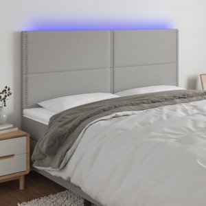 vidaXL vidaXL Zagłówek do łóżka z LED, jasnoszary, 200x5x118/128 cm, tkanina 1