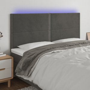 vidaXL vidaXL Zagłówek do łóżka z LED, ciemnoszary, 160x5x118/128 cm, aksamit 1