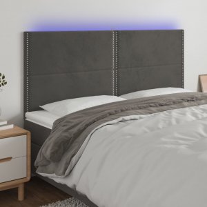 vidaXL vidaXL Zagłówek do łóżka z LED, ciemnoszary, 200x5x118/128 cm, aksamit 1