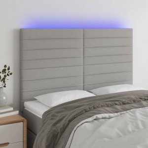 vidaXL vidaXL Zagłówek do łóżka z LED, jasnoszary, 144x5x118/128 cm, tkanina 1