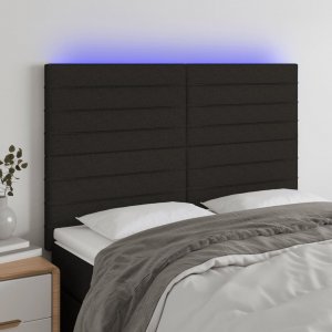 vidaXL vidaXL Zagłówek do łóżka z LED, czarny, 144x5x118/128 cm, tkanina 1