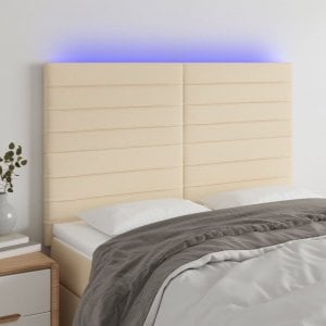 vidaXL vidaXL Zagłówek do łóżka z LED, kremowy, 144x5x118/128 cm, tkanina 1