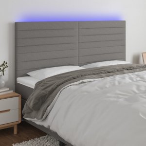 vidaXL vidaXL Zagłówek do łóżka z LED, ciemnoszary, 180x5x118/128 cm, tkanina 1