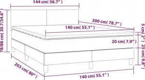 vidaXL vidaXL Łóżko kontynentalne z materacem, ciemnoszare, 140x200cm aksamit 7