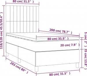 vidaXL vidaXL Łóżko kontynentalne z materacem, taupe, tkanina, 80x200 cm 6